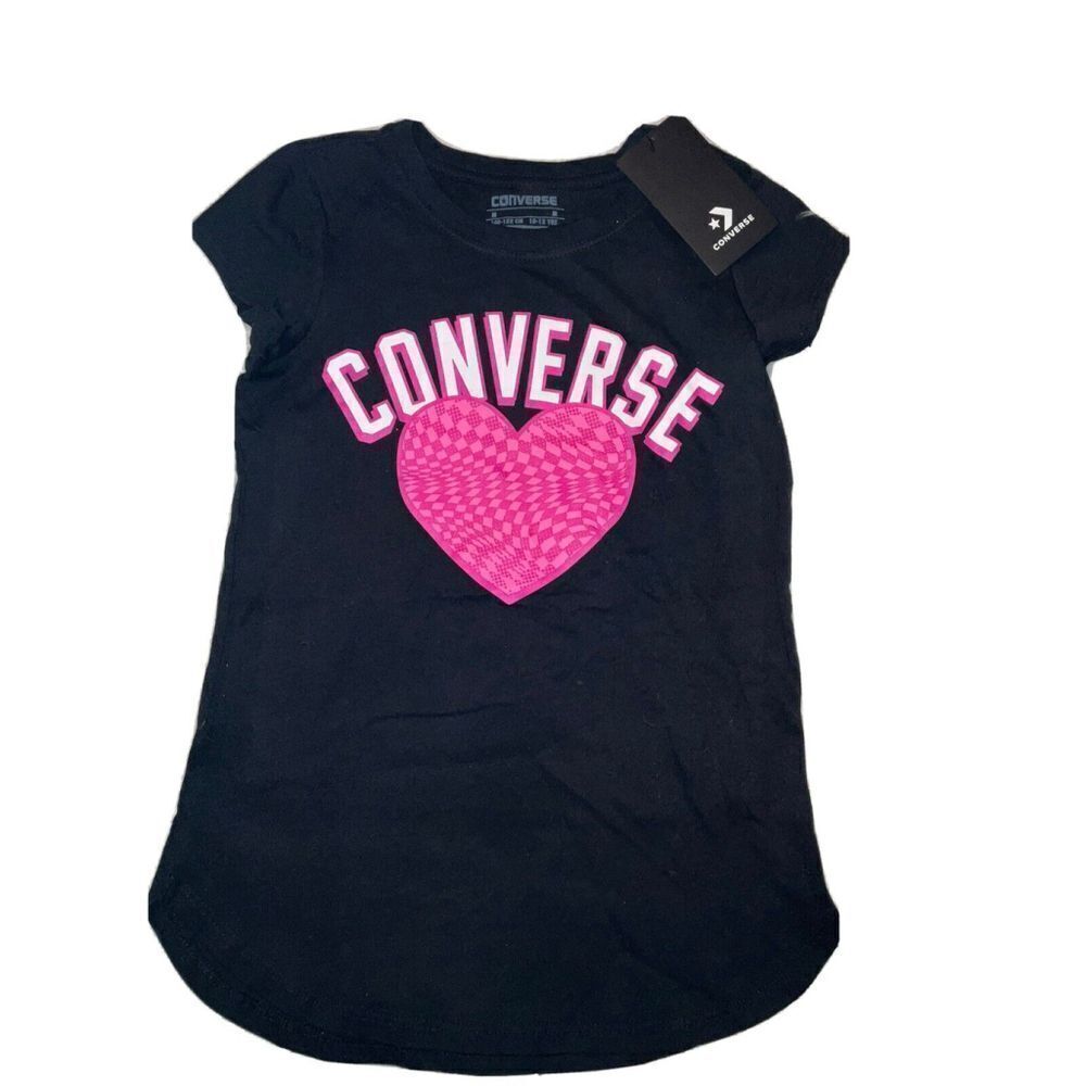New Converse Girls Graphic Black & Pink T-Shirts Size M